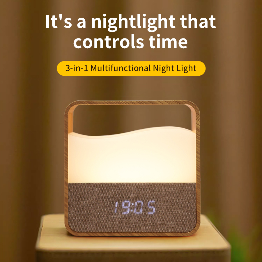 Desk Lamp - ไฟ LED กลางคืนพร้อมนาฬิกา นาฬิกาปลุกดิจิตอล โคมไฟข้างเตียงแบบชาร์จไฟได้ ไฟปลุกแบบหรี่แสงได้