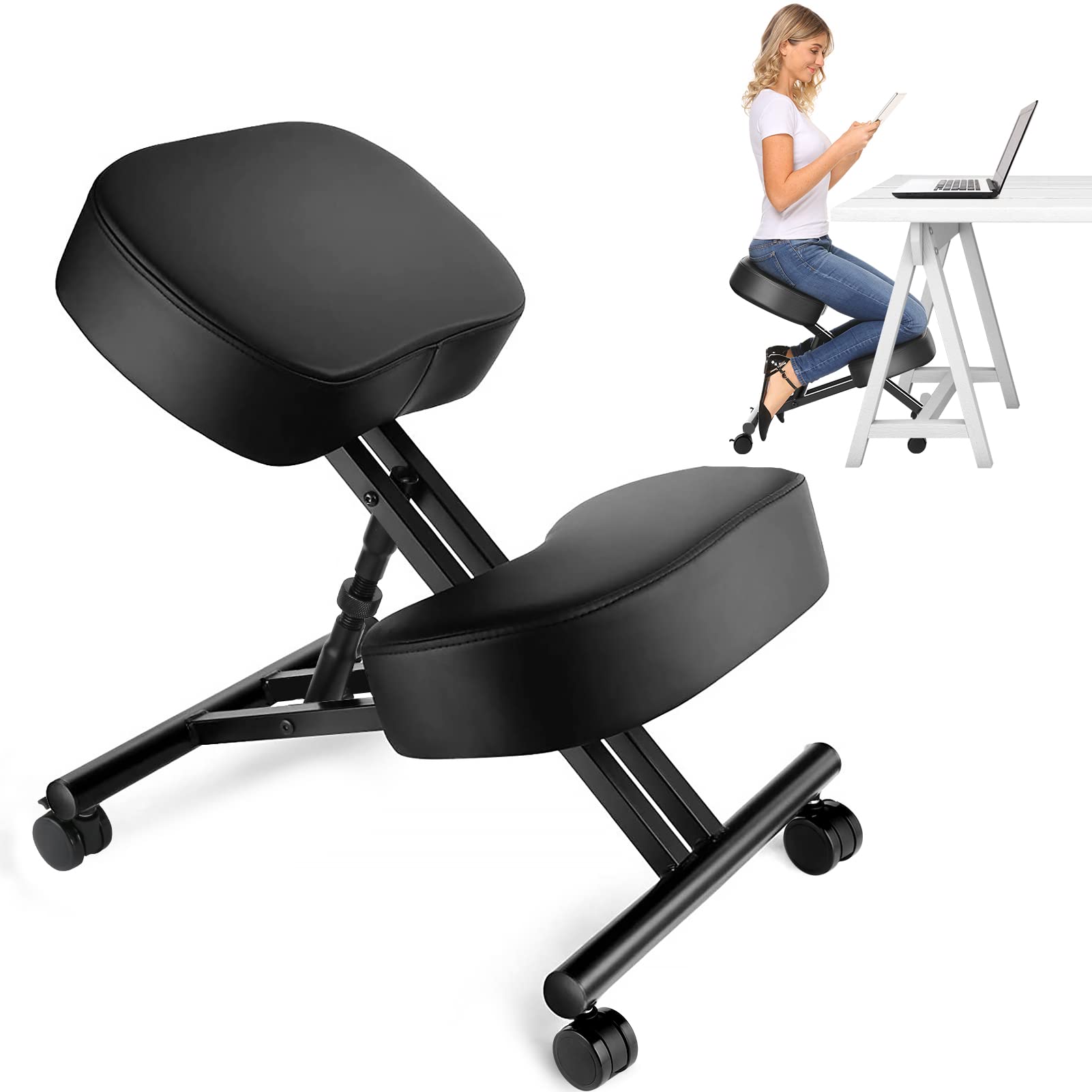 Office Stool - เก้าอี้นั่งคุกเข่าตามหลักสรีรศาสตร์สำหรับสำนักงาน เก้าอี้ปรับระดับได้สำหรับบ้านและสำนักงาน - ปรับปรุงท่าทางของคุณด้วยที่นั่งแบบเอียง