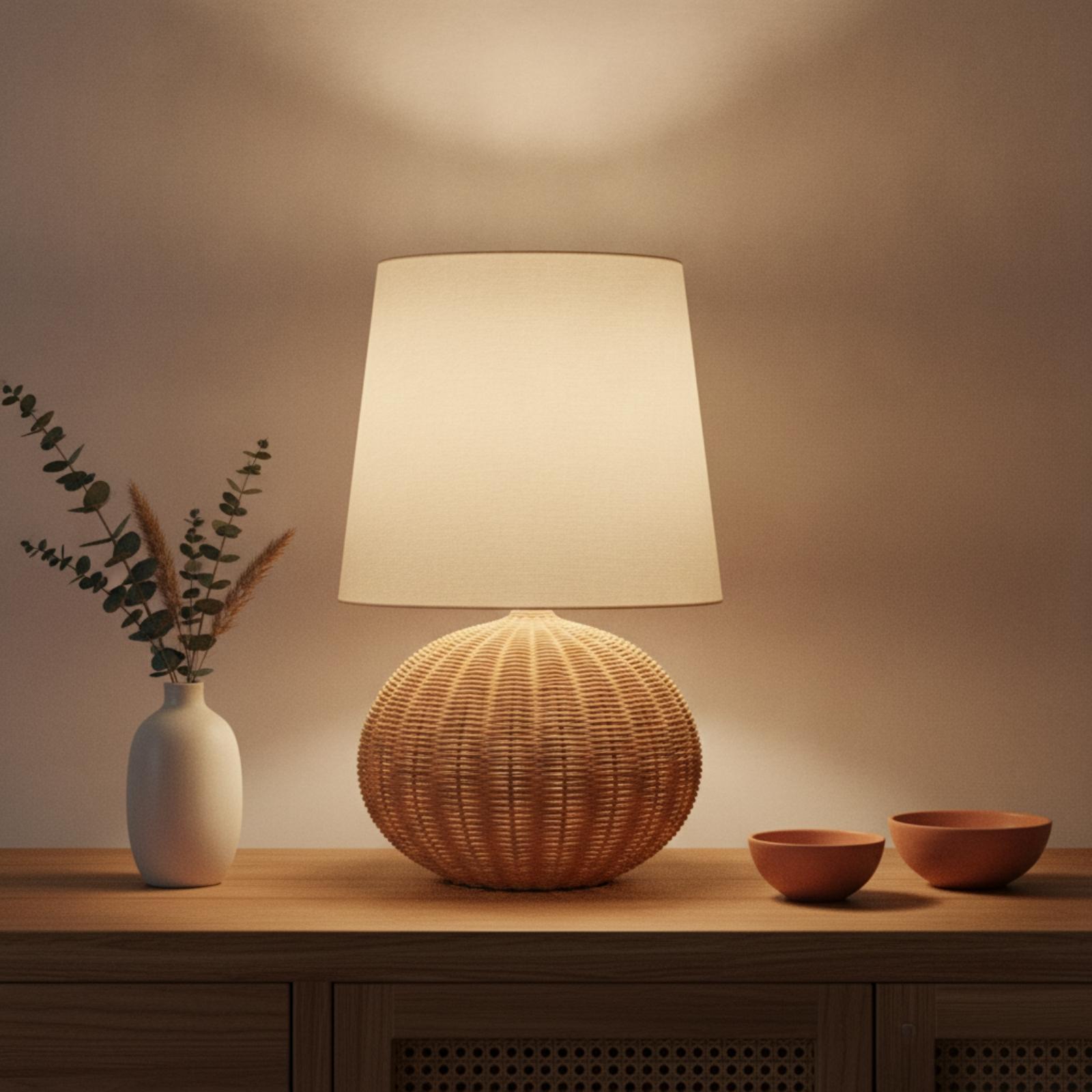 โคมไฟข้างเตียง ฐานหวาย โคมผ้า  - Desk Lamp บทวิจารณ์และราคา